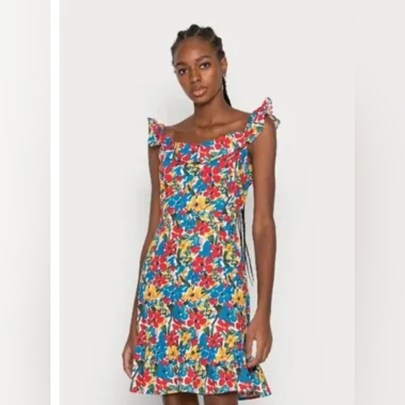 Molly Bracken Strapless Floral Dress - Red, Yellow, Blue Pre-owned Sz M - Picture 1 of 13